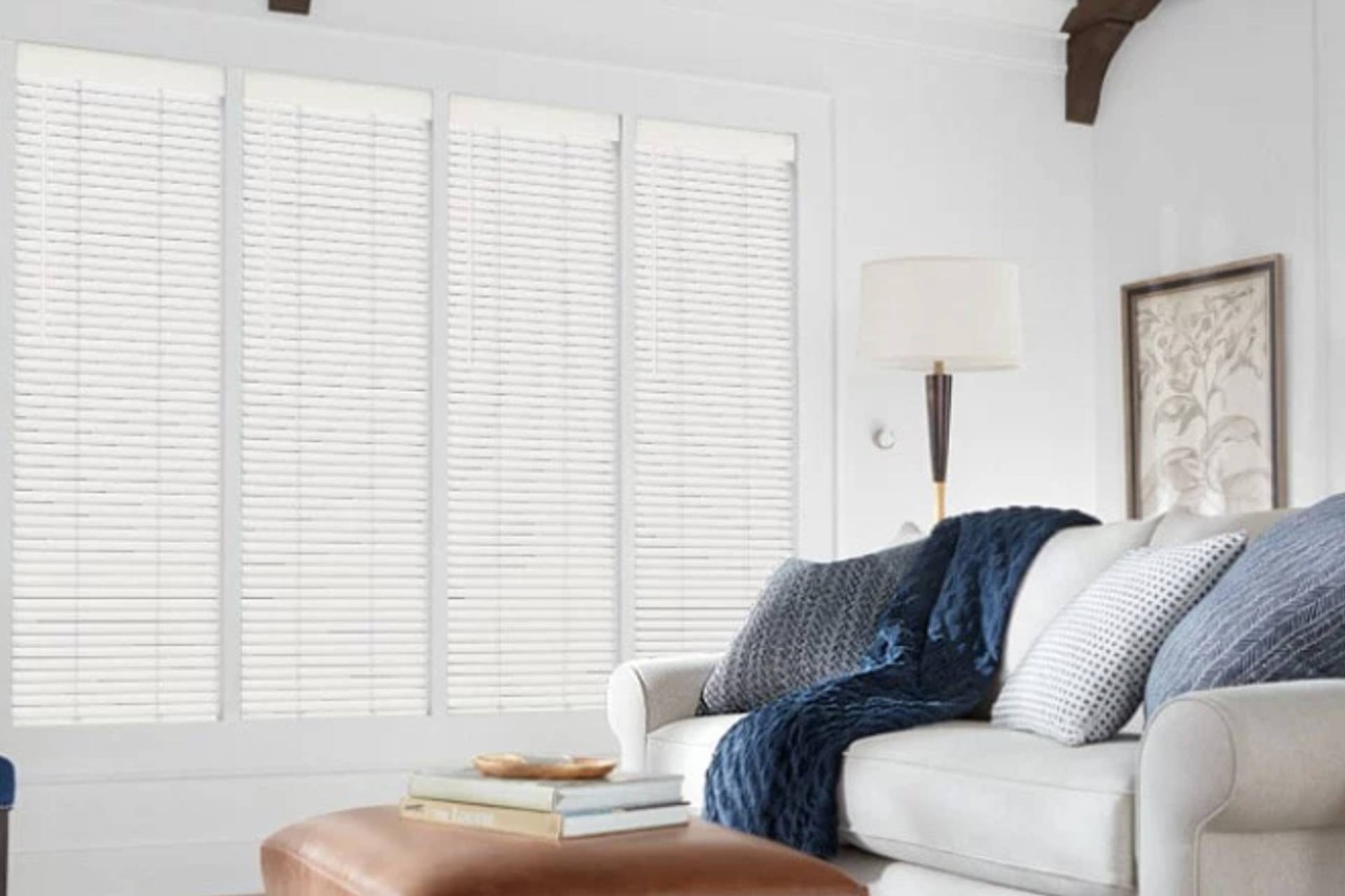 Smart window blinds from Hunter Douglas in a living room near Sedona, Arizona.