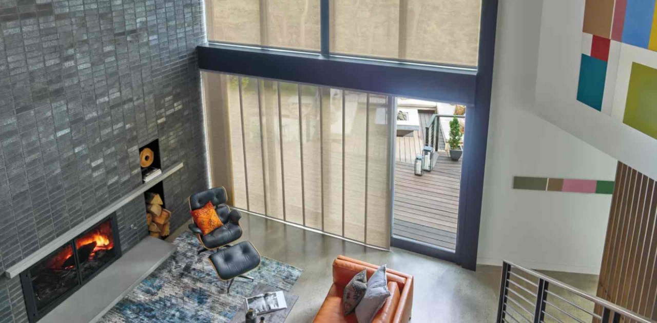 Hunter Douglas Skyline® Panel-Track Blinds in a home near Sedona and Anthem, AZ.