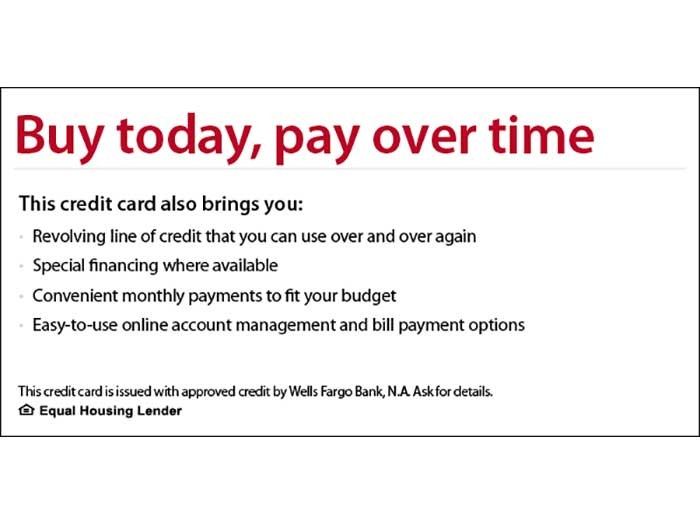 Buy today, pay over time graphic about Wells Fargo credit card
